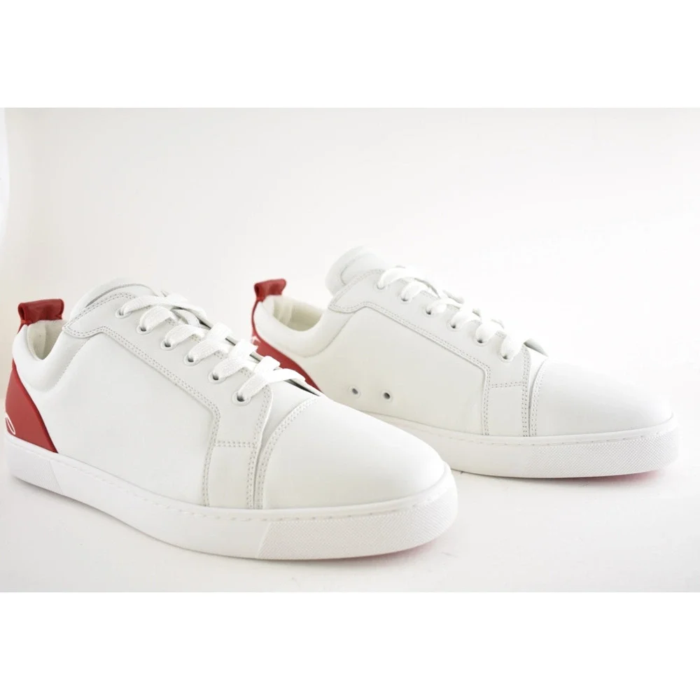 Christian Louboutin Mens Fun Louis Junior Flat White Red Low Top Sneaker 48 15